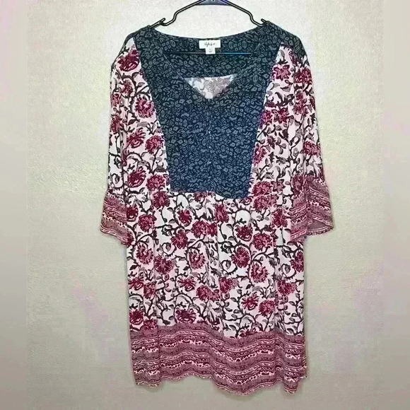 Style & Co Bohemian Batik Floral Lightweight Tunic/Dress Size XL - Picture 1 of 6
